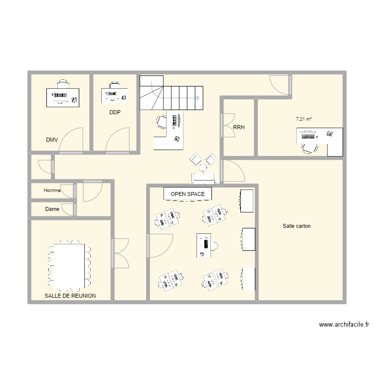 premier etage. Plan de 12 pièces et 77 m2