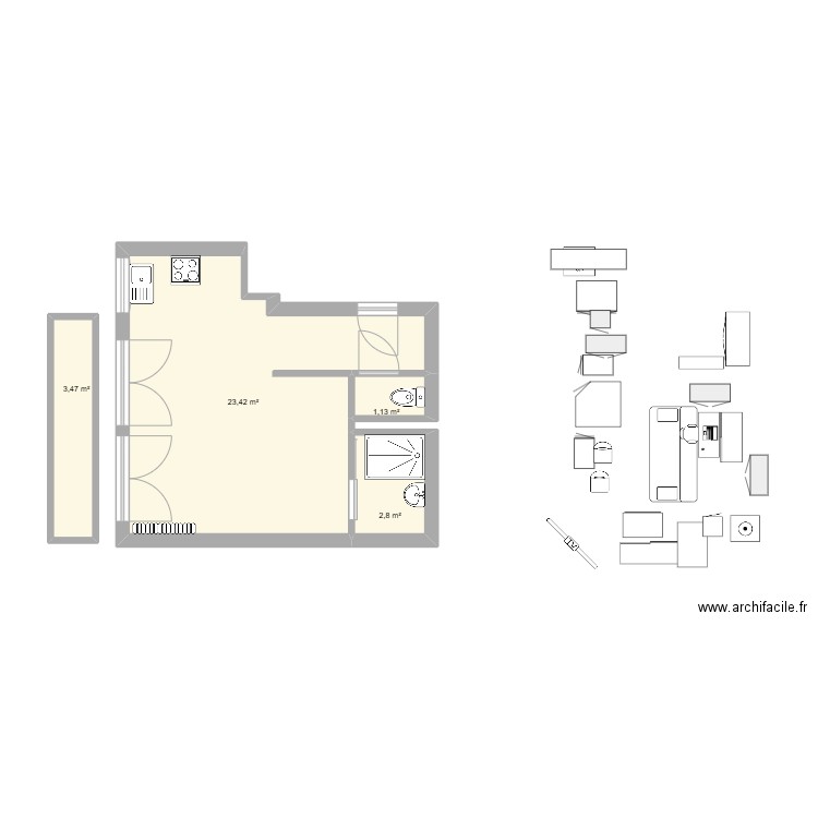 Saint-Gratien. Plan de 4 pièces et 31 m2