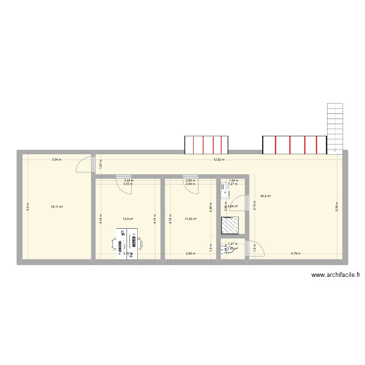 BUREAU MEZZANINE 2. Plan de 6 pièces et 83 m2