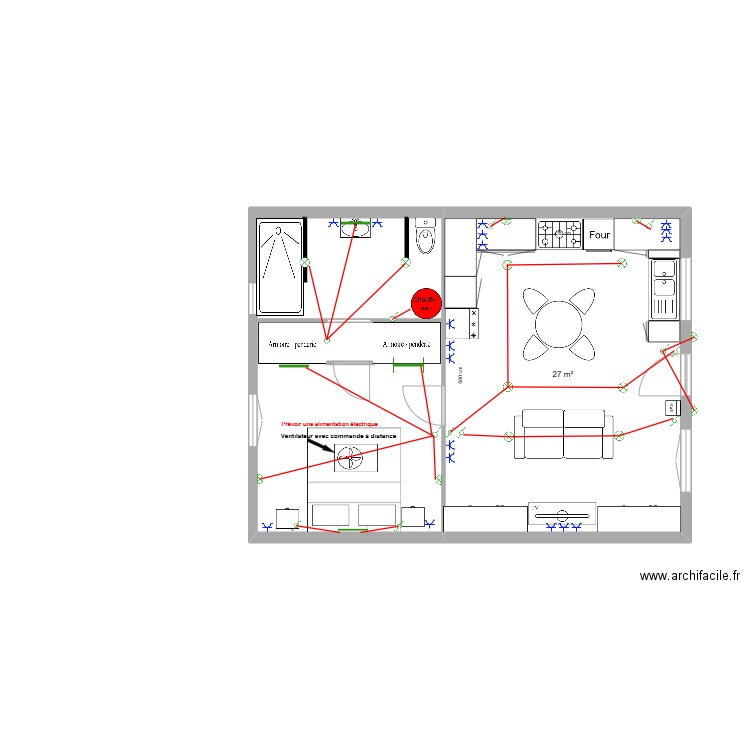 13-02-2025 - Appartement 8 x 6 - Electricité. Plan de 1 pièce et 27 m2