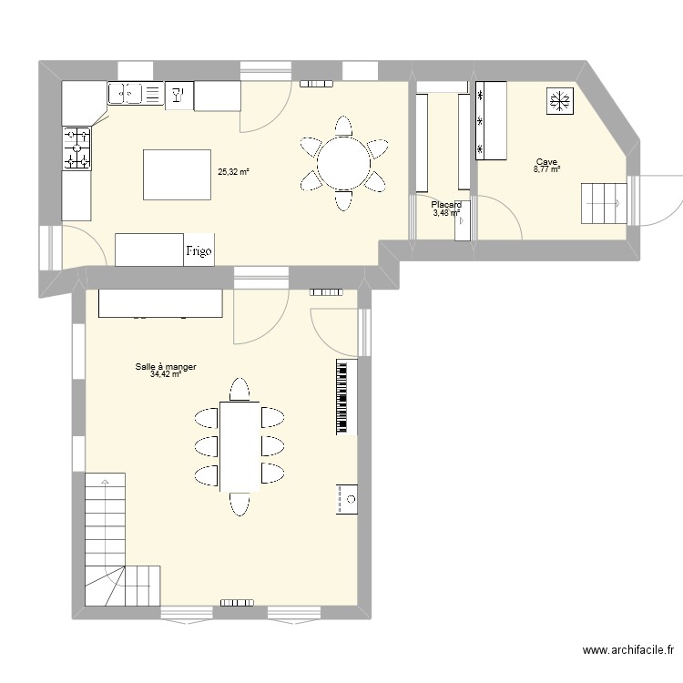 cuisine. Plan de 4 pièces et 72 m2