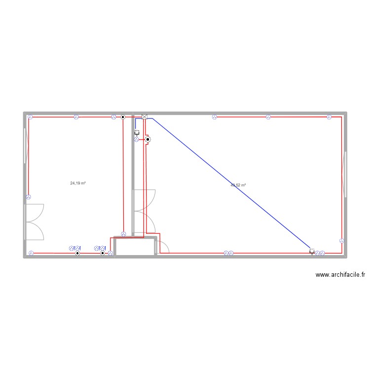 plan étage . Plan de 2 pièces et 74 m2