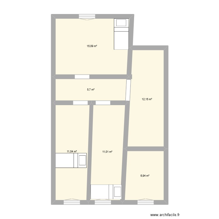 Etage 1 du 25 st thurian. Plan de 6 pièces et 62 m2