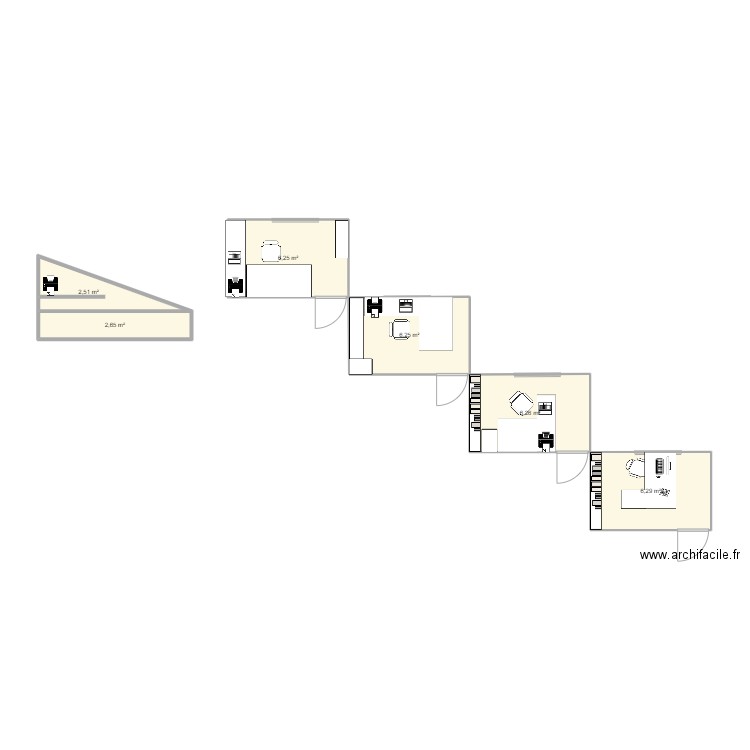 Bureau. Plan de 6 pièces et 30 m2