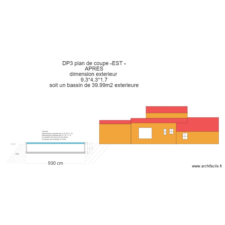 DP3-plan de coupe -EST- APRES piscine. Plan de 0 pièce et 0 m2