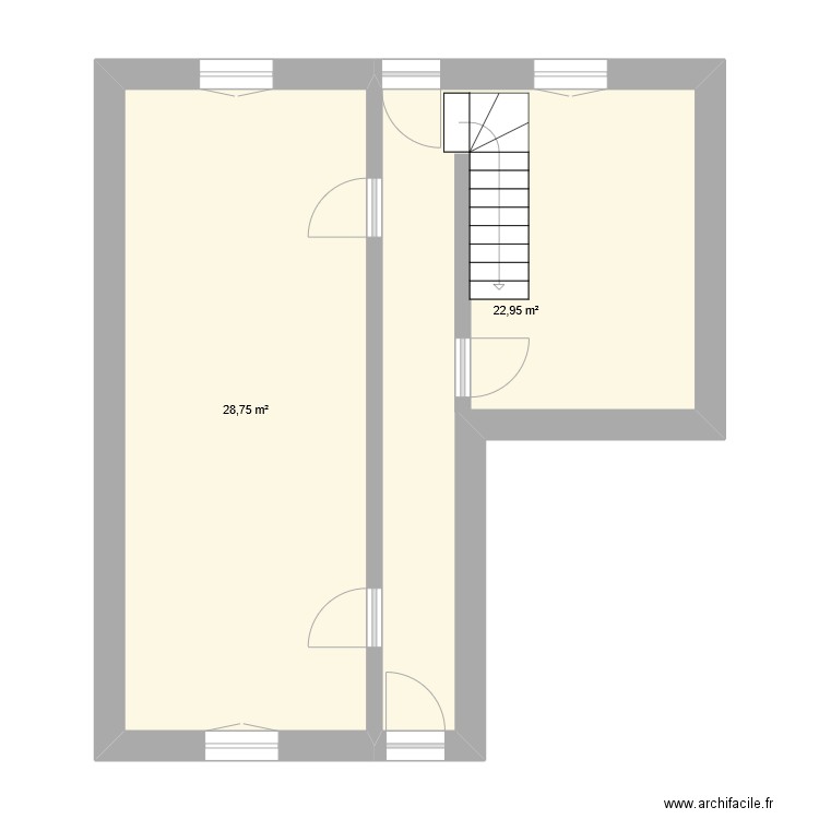 Maison RDC. Plan de 2 pièces et 52 m2