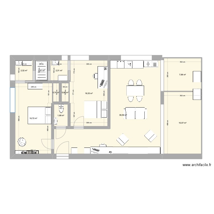 planou. Plan de 11 pièces et 105 m2