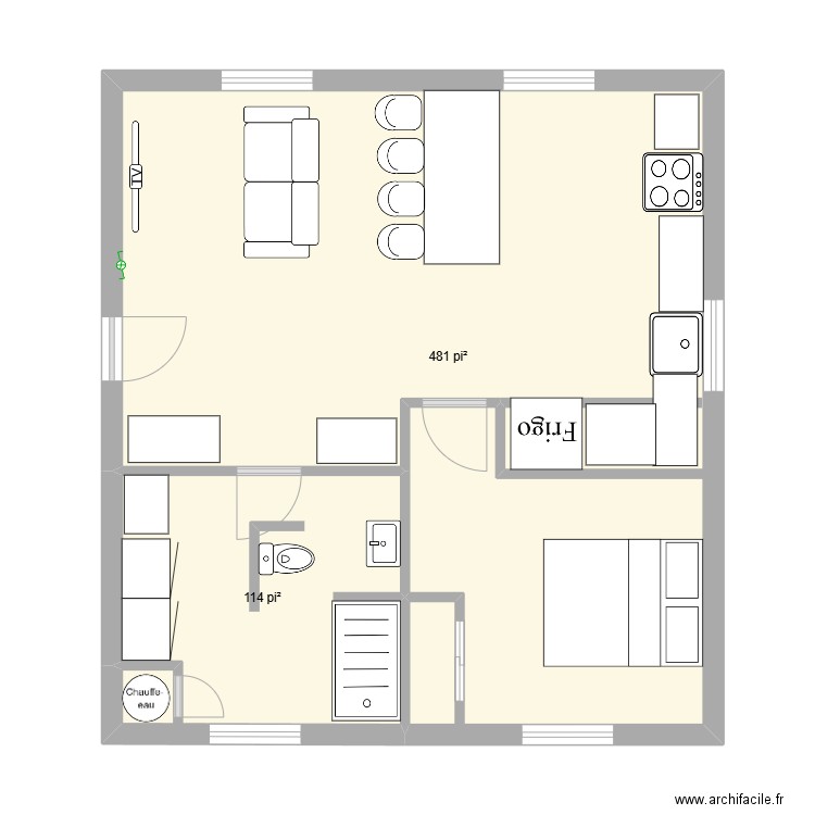 niveau2 V2. Plan de 2 pièces et 55 m2