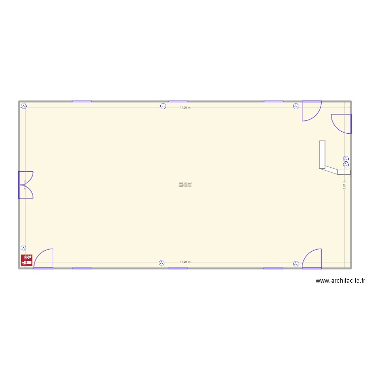 Salle Campagne. Plan de 1 pièce et 150 m2