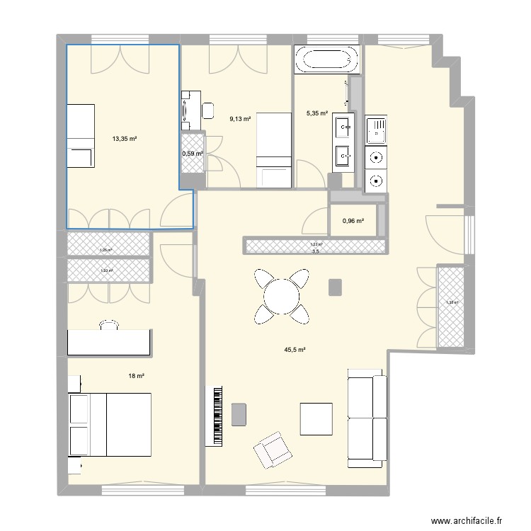 APPART RENOV. Plan de 17 pièces et 99 m2