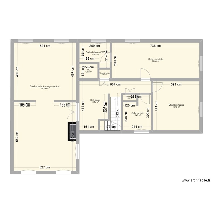 R+1 Jarrosson après rénovation. Plan de 9 pièces et 125 m2