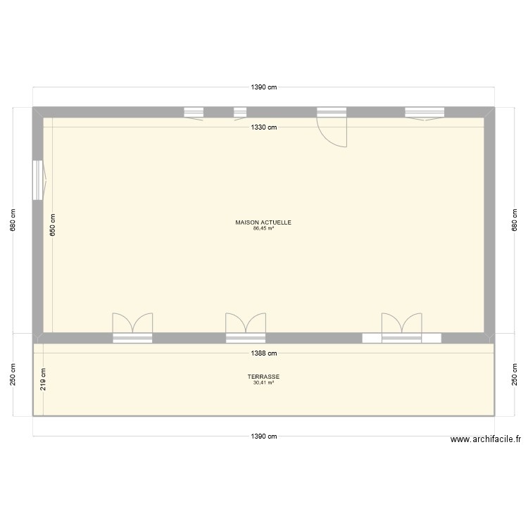 Maison acutelle. Plan de 2 pièces et 117 m2