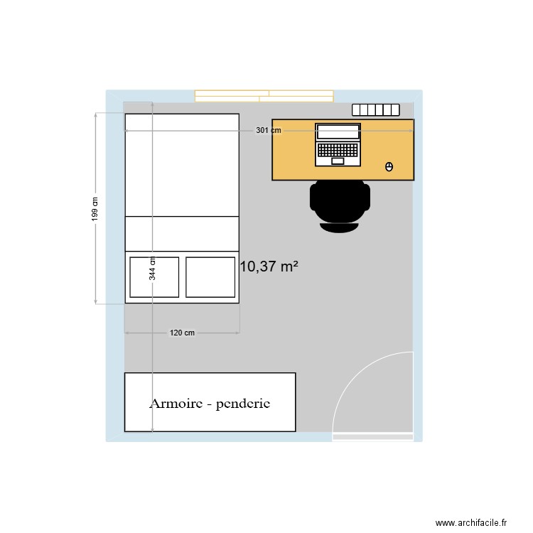 c bleue. Plan de 1 pièce et 10 m2