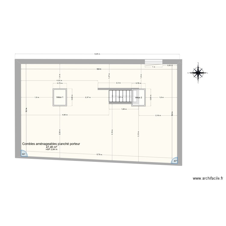 Lafayette-Comble-Cotes-Zoom. Plan de 1 pièce et 47 m2