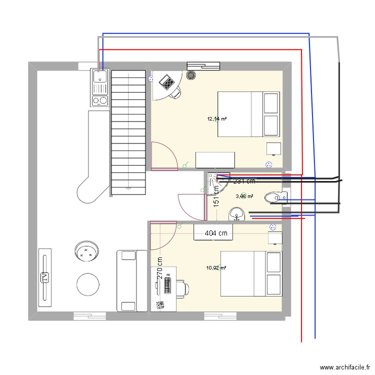 isa. Plan de 3 pièces et 27 m2