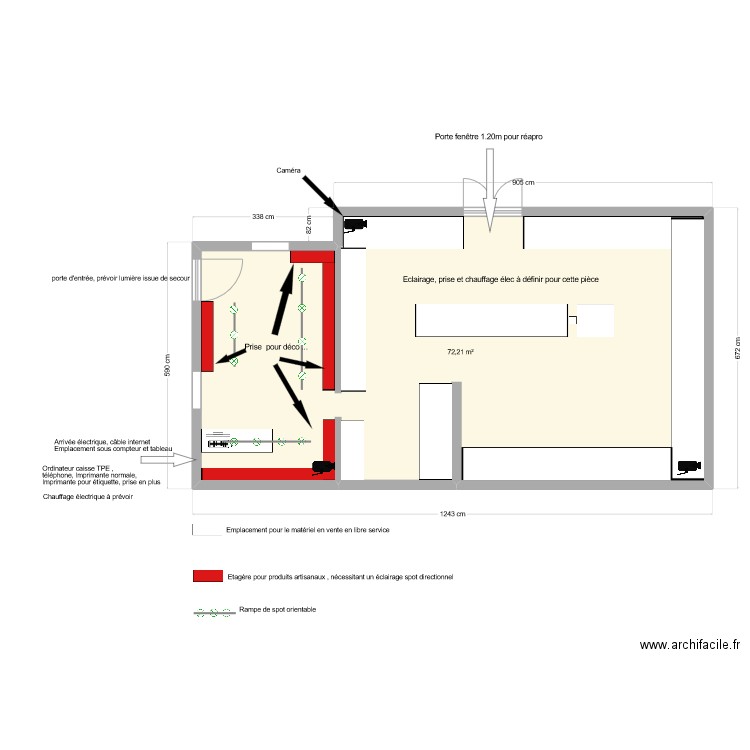 Projet Magasin. Plan de 1 pièce et 72 m2