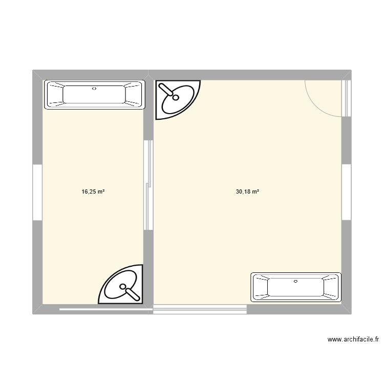 interieur  porcherie. Plan de 2 pièces et 46 m2