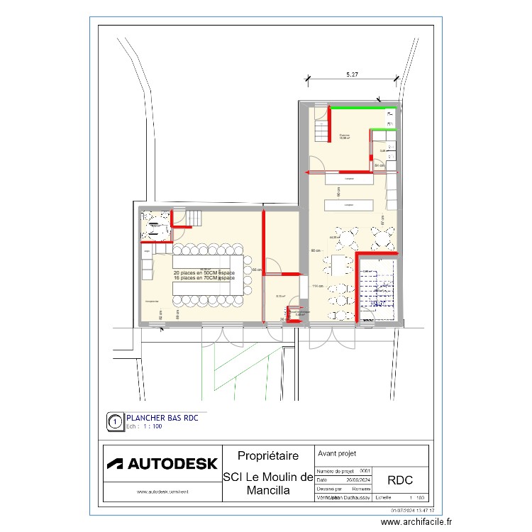 Projet restaurant apres travaux 16-20 P. Plan de 9 pièces et 125 m2