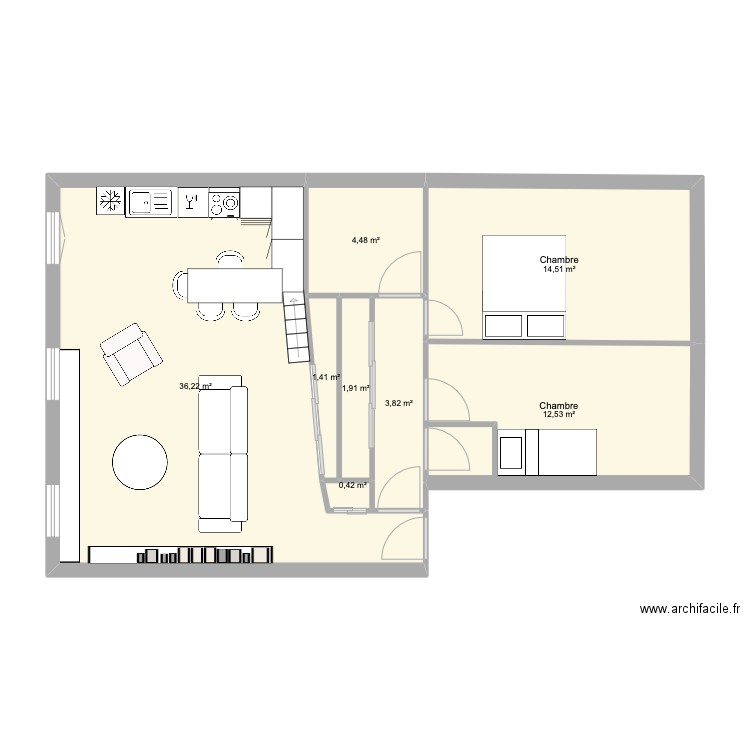 Audran. Plan de 8 pièces et 75 m2