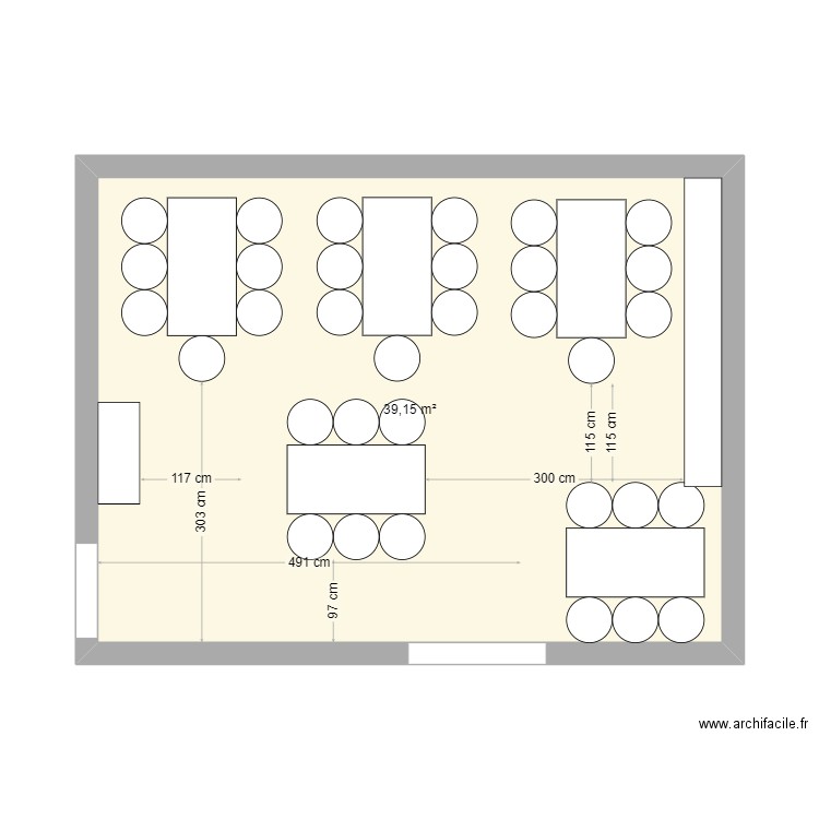 Salle verte. Plan de 1 pièce et 39 m2