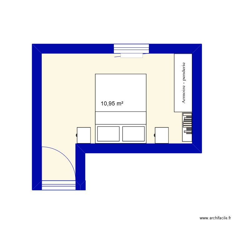 Chambre Naoline si lit double. Plan de 1 pièce et 11 m2