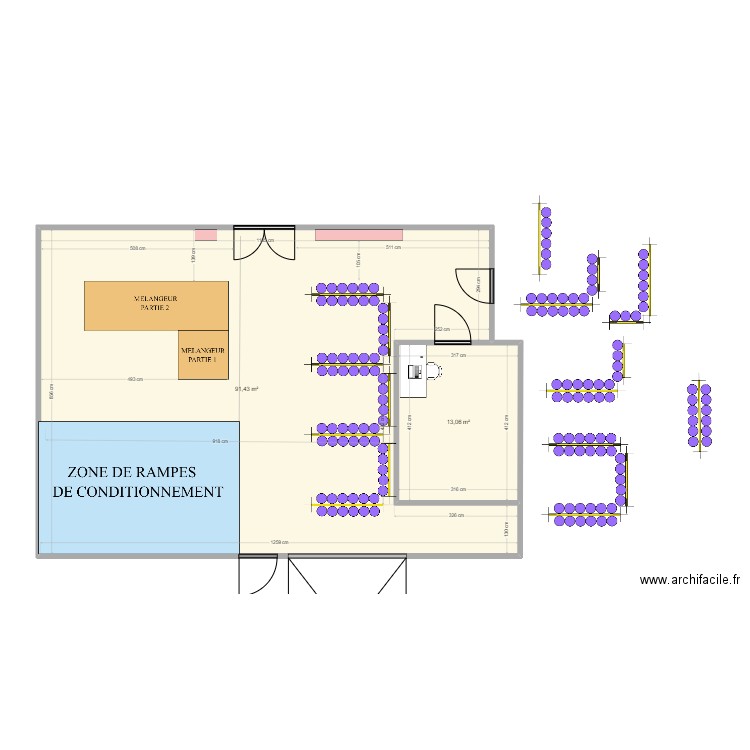 Poste New Melangeur. Plan de 2 pièces et 104 m2