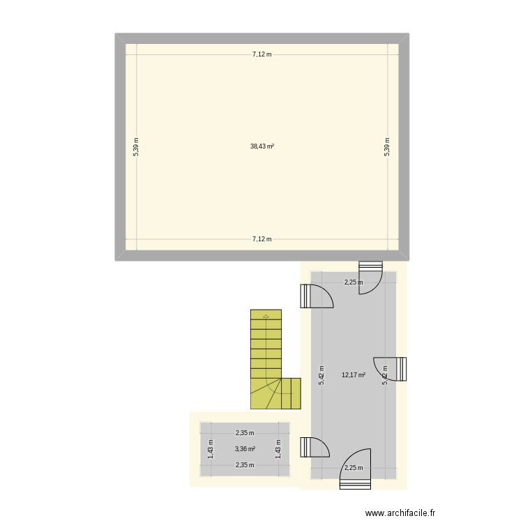 maison papa. Plan de 3 pièces et 54 m2