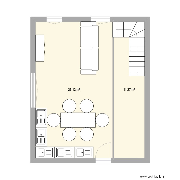 plan rez de chaussée. Plan de 2 pièces et 39 m2