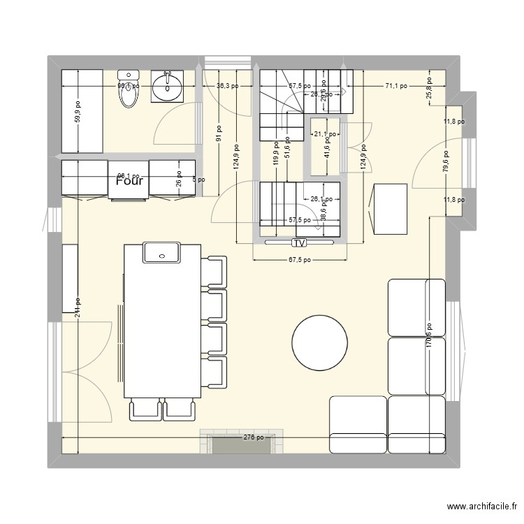 Maison St-Jérome (RDC) 1.0. Plan de 4 pièces et 48 m2