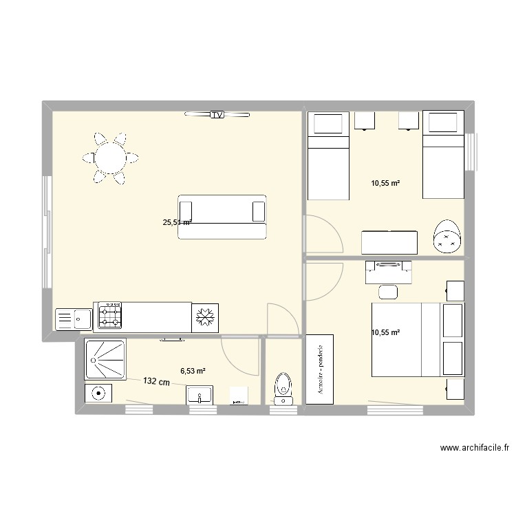 Maison2. Plan de 4 pièces et 53 m2