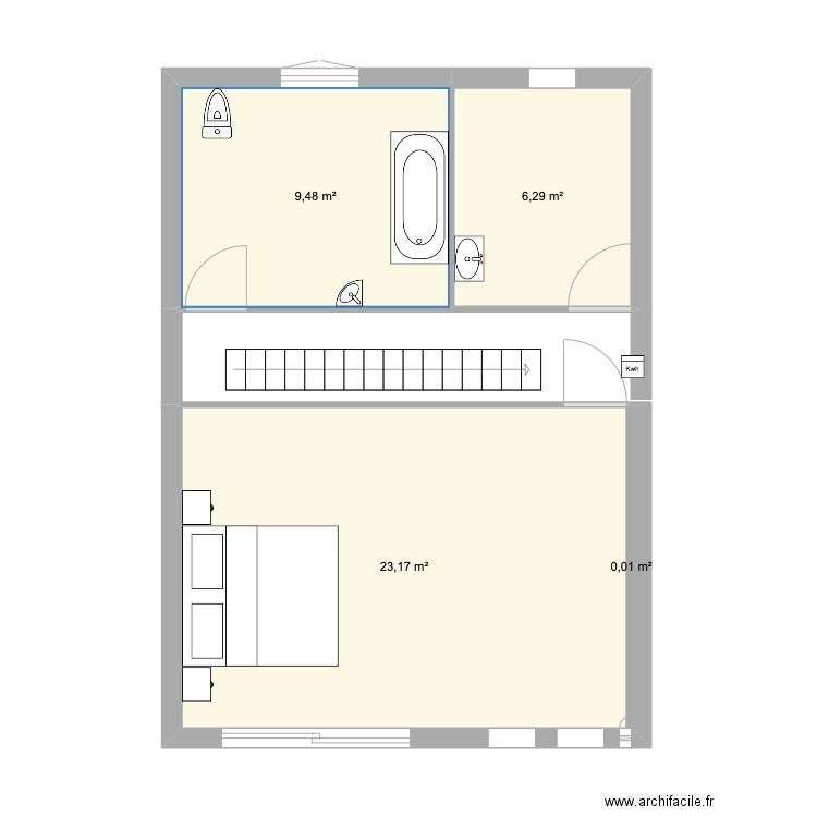 Rez+1. Plan de 4 pièces et 39 m2