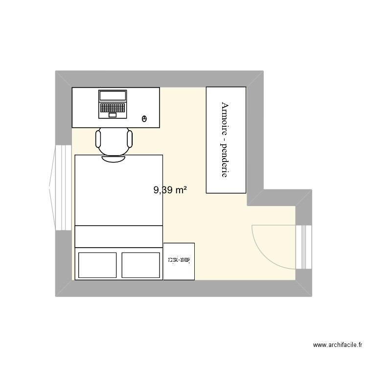 Chambre yann. Plan de 1 pièce et 9 m2