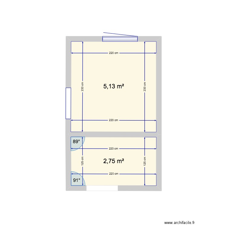 sdb base. Plan de 2 pièces et 8 m2