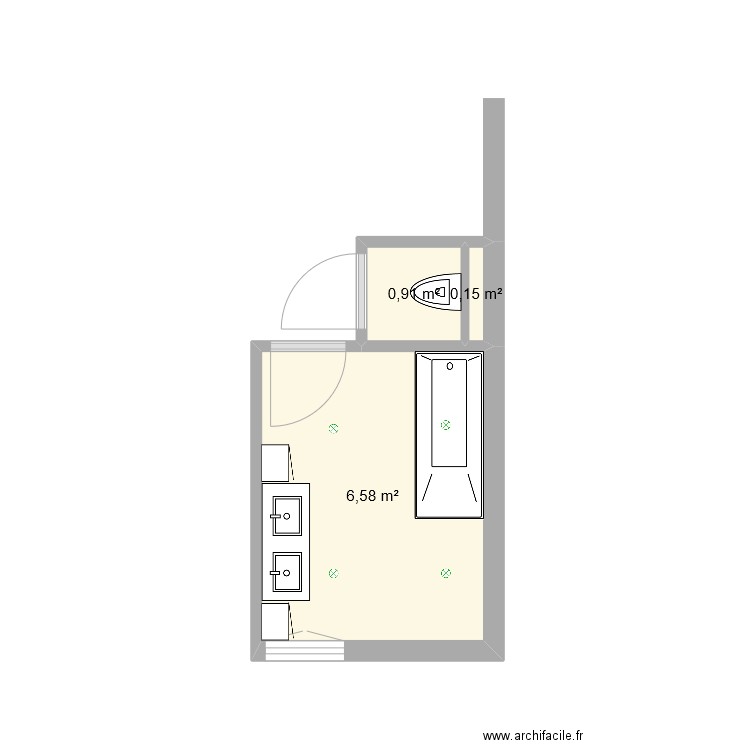 salle de bain RDC. Plan de 3 pièces et 8 m2