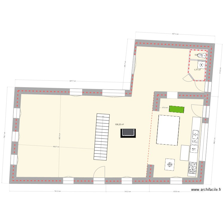 Etage APT projet sans refends. Plan de 3 pièces et 114 m2