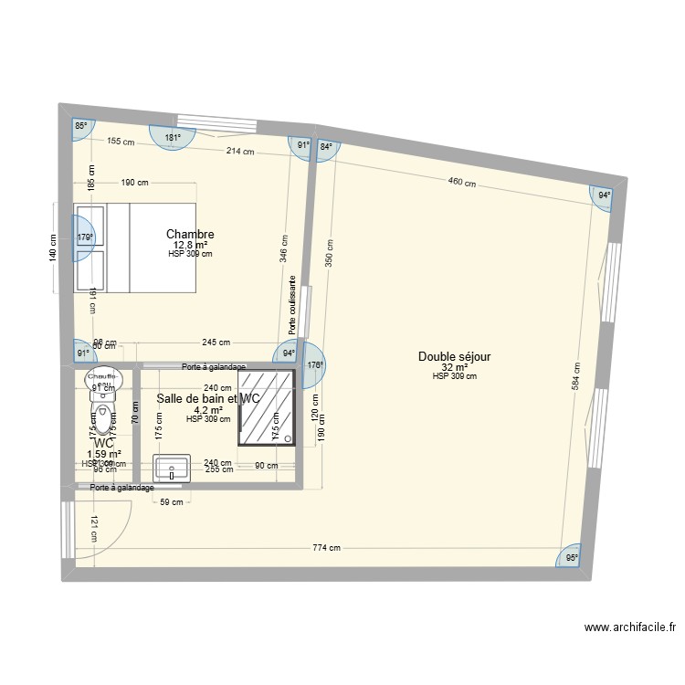 Appart Lunel 1. Plan de 4 pièces et 51 m2