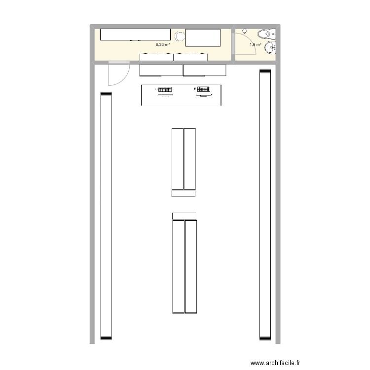 bleu lib. Plan de 2 pièces et 8 m2