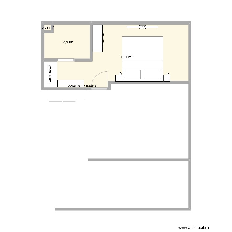 chambre. Plan de 3 pièces et 16 m2