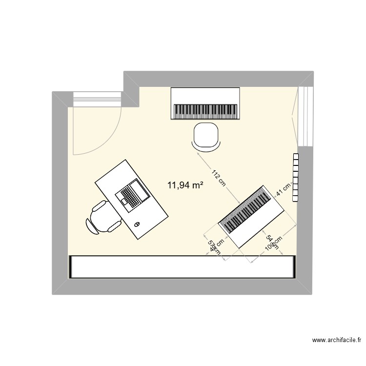 bureau. Plan de 1 pièce et 12 m2