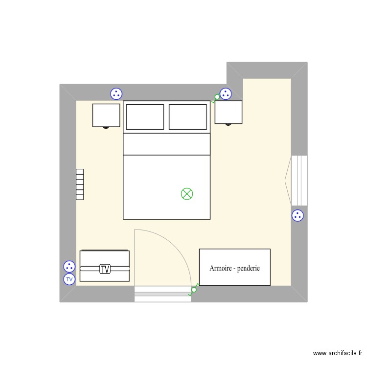 CHAMBRE DU haut. Plan de 1 pièce et 10 m2