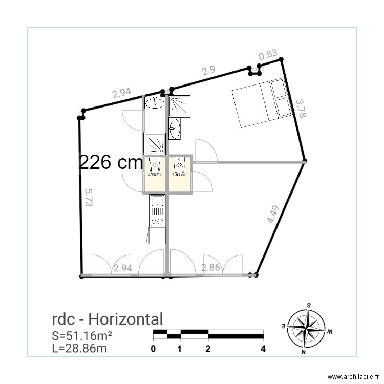 Apparts Dax. Plan de 2 pièces et 2 m2