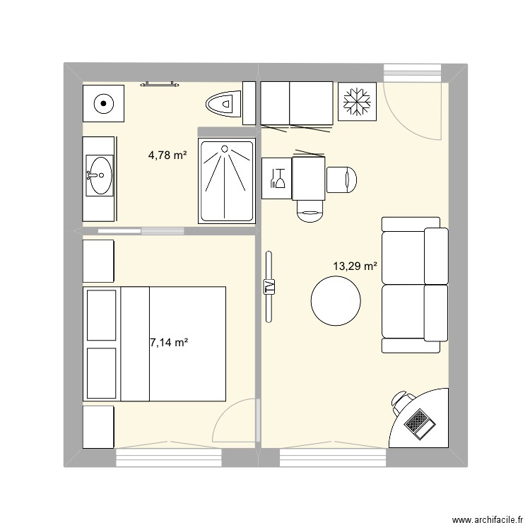 Princesse aménagement 1. Plan de 3 pièces et 25 m2