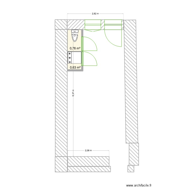 CHAUFFAGE AU SOL. Plan de 2 pièces et 1 m2