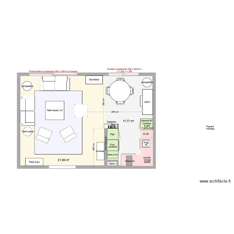 solution 1ter > placard 60. Plan de 3 pièces et 34 m2