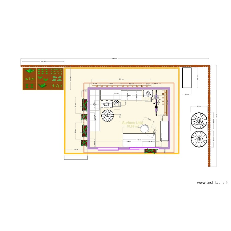 Abri REJA 4x3. Plan de 3 pièces et 48 m2