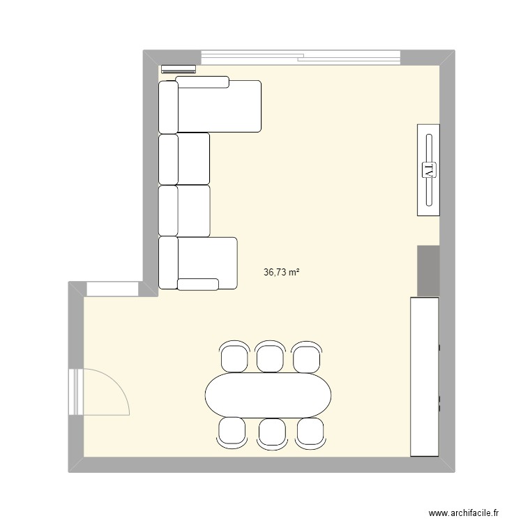 Salon/salle à manger. Plan de 1 pièce et 37 m2