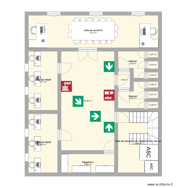 PB1. Plan de 15 pièces et 100 m2