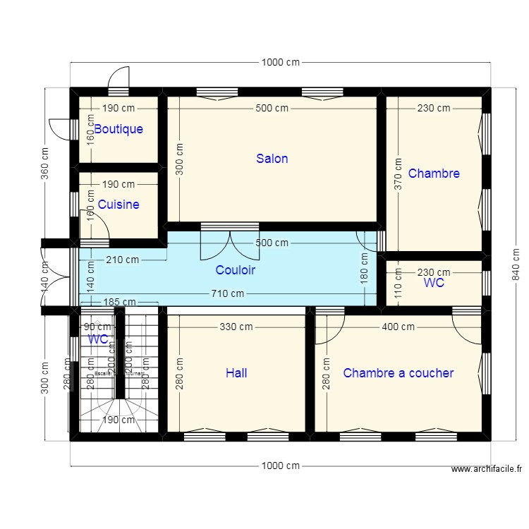 PLAN10X8,4 N9. Plan de 9 pièces et 69 m2