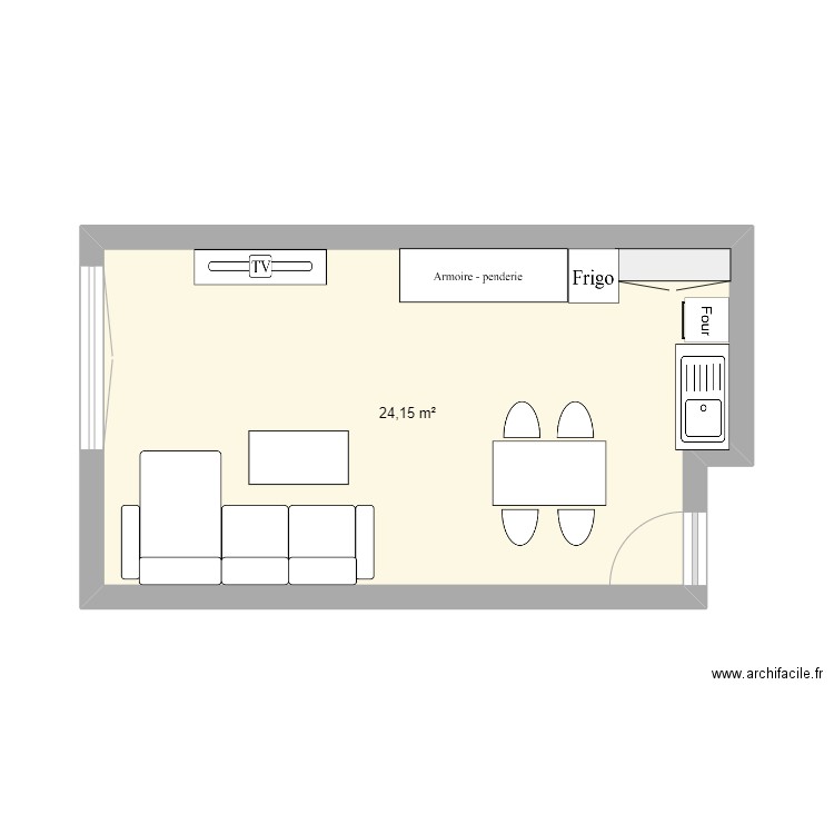 tonton hamid plan. Plan de 1 pièce et 24 m2