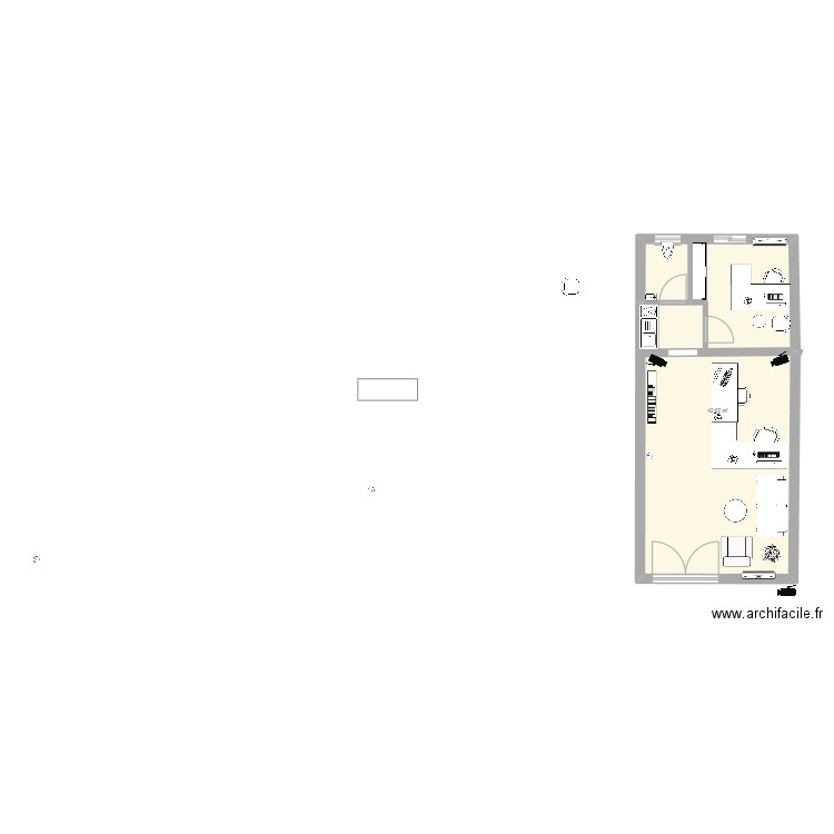 safa. Plan de 1 pièce et 43 m2